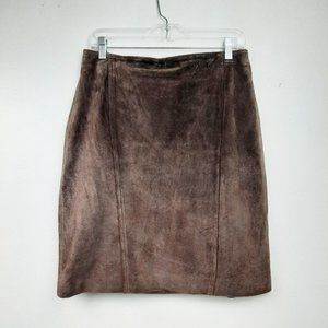 Vintage 100% Suede Leather Mini Skirt Brown M 29"